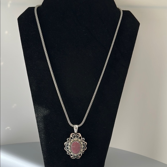 Carolyn Pollack 925 Silver Copper brass Pink Stone Necklace